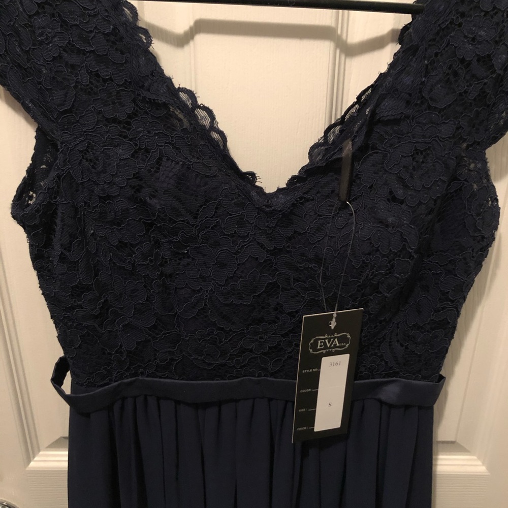 Navy Formal Lace Floor Length Gown
